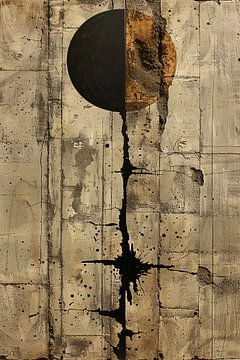 Abstract  met zwarte cirkel en gouden barsten van Art & Soul Creations