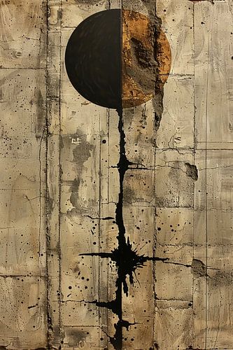 Abstract  met zwarte cirkel en gouden barsten