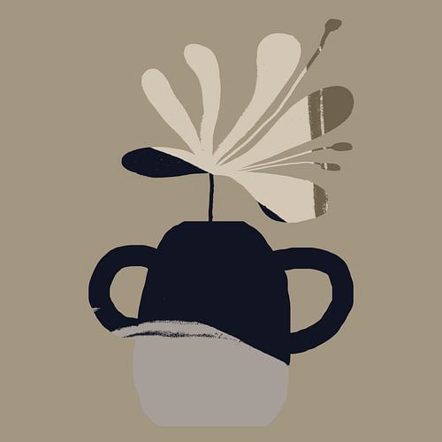 Bloem in vaas. Boho Retro Abstract stilleven nr. 5