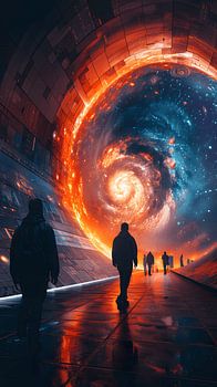 Menschen durch einen Weltraumtunnel führen