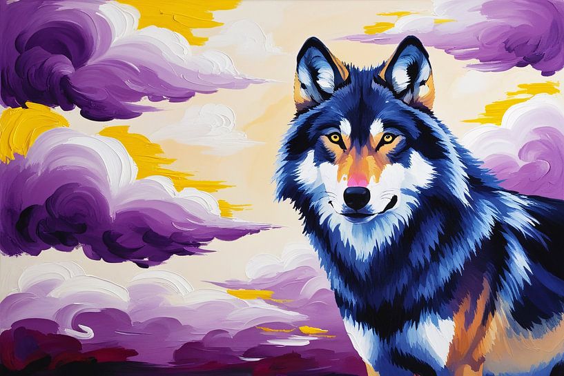 Peinture d'un loup coloré avec des nuages par Art & Soul Creations