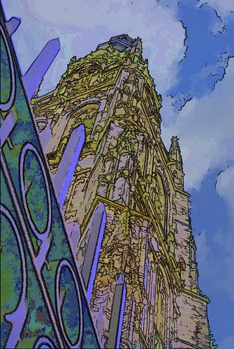 Große Kirche in Breda als Cartoon