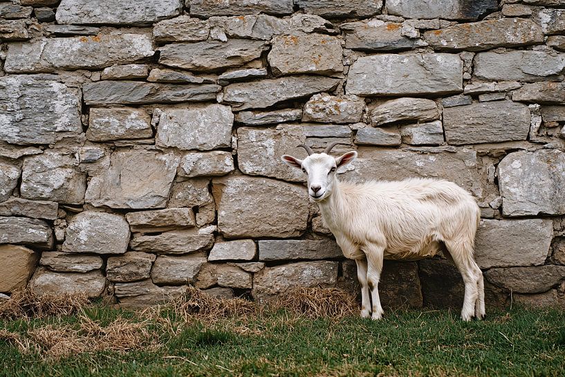 Goat against stone wall by Imperial Art House
