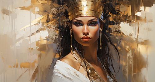 Koninklijke Goudglans: Portret van een Egyptische Koningin
