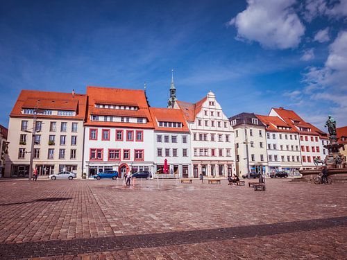 Oude binnenstad met markt van Freiberg in Saksen