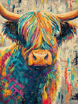 Koe Met Kleuren | Kleurrijke Koe van Abstract Schilderij