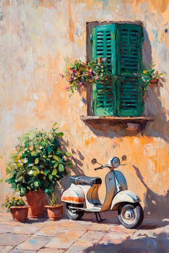 Vespa en vensterbloemen