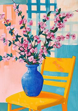Blossom light - Pink cherry blossoms in a blue vase