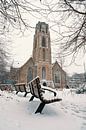 Het Grotekerkplein in de sneeuw van Paul Poot thumbnail