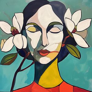 Semi-Abstract Vrouw Portret met Bloemen