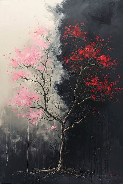 Abstrakt von Baum mit rosa und roten Blättern von Art & Soul Creations