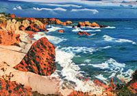Bretagne aan de kust, strand, rotsen, zee.