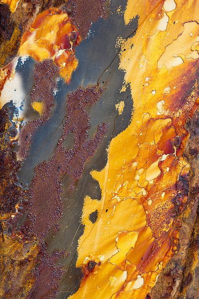 Détail abstrait comme une peinture de rouille en jaune ocre et brun par Marianne van der Zee