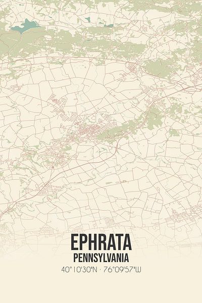 Carte ancienne d'Ephrata (Pennsylvanie), USA. par Affiches de lieux