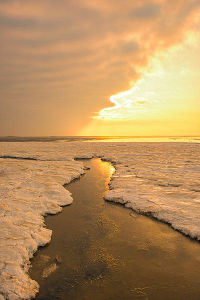 Arctic ice and sea landscape on the sand flats in the Waddensea  by Sjoerd van der Wal Photography