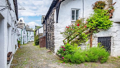 Straatje in Hawkshead, Lake District, Engeland.