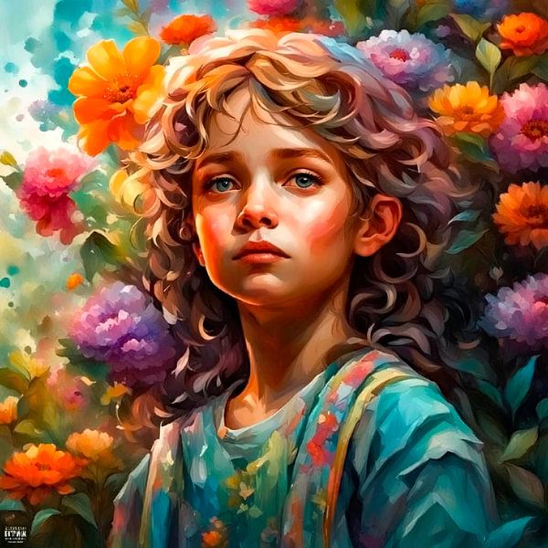 Sommerkind mit Blumen von Ineke de Rijk