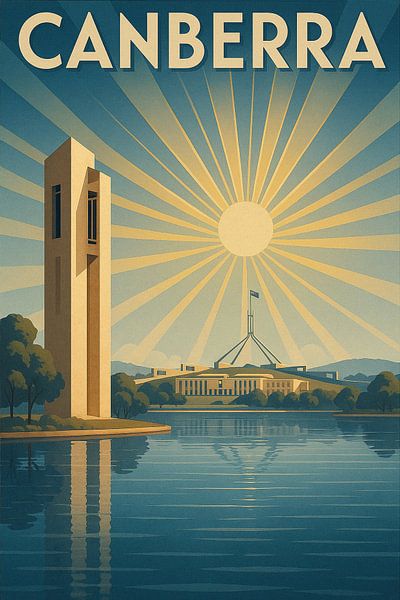Canberra Sunburst - Vintage Hauptstadt Skyline Poster von Travel Shop