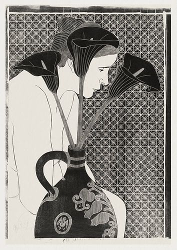 Nu féminin derrière un vase avec des fleurs d'arum, Samuel Jessurun de Mesquita (1912)