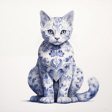 Katze in Delfter Blau von Lauri Creates