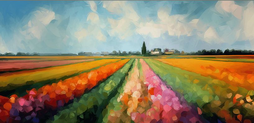 Colourful Tulip Fields - Impressionist landscape painting by Artsy