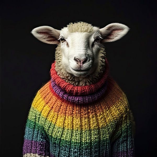 Rainbow Sheep: A Merry Farm Animal Portrait by Vlindertuin-Art