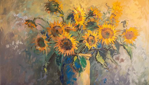 Abstracte zonnebloem in vaas panorama