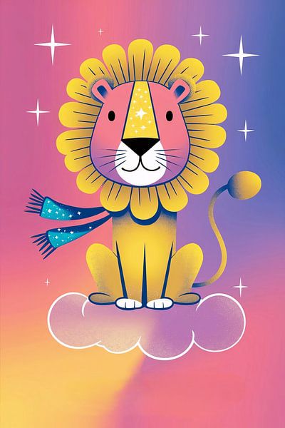Playful lion on colourful background by Art & Soul Creations