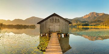 Boat hut at Kochelsee at sunrise, Bavaria, Germany by Markus Lange