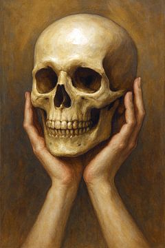 Die Hände halten einen Totenkopf. von Galerie Hoppenbrouwers