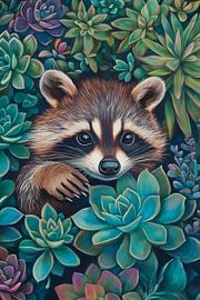 Raccoon and succulents by Poster Art Shop