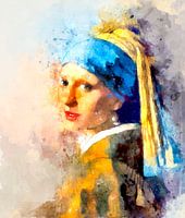 Mädchen mit Perlenohrring in Aquarell