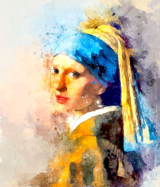 Meisje met de parel in aquarel van Arjen Roos