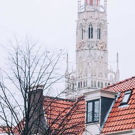 Winter Beaconesser Church behind canal house in Haarlem by Simone Neeling
