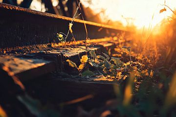 Railway tracks with plants - sunset by Poster Art Shop