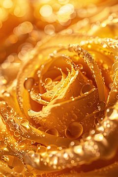 Gouden Roos Versierd met Fonkelende Waterdruppels van Art & Soul Creations