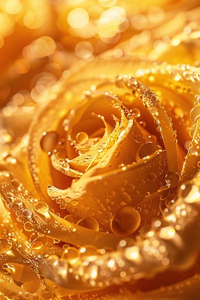 Golden Rose Decorated with Sparkling Water Droplets by Art & Soul Creations