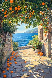 Orange path by the sea by Poster Art Shop