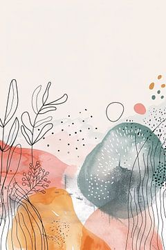 Moderne abstracte kunst met aquarel en lijntekeningen van Art & Soul Creations