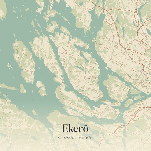 Carte d'époque d'Ekerö, Suède. par Affiches de lieux