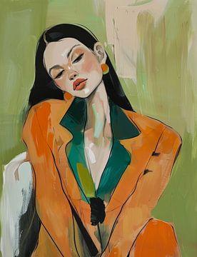 Hippe illustratie in groen en oranje van Carla Van Iersel