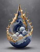 Glass vase with delft blue stones and gold