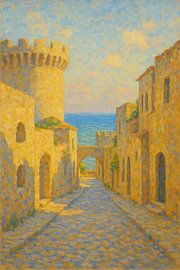 Rhodos Altstadt Mittelalterliche Straße – Historisches Griechenland Impressionistische Kunst von Travel Shop