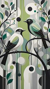 Motif moderne d'oiseaux sur des branches