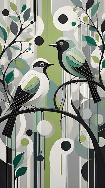 Modern ontwerp van vogels op takken van Bart Veeken