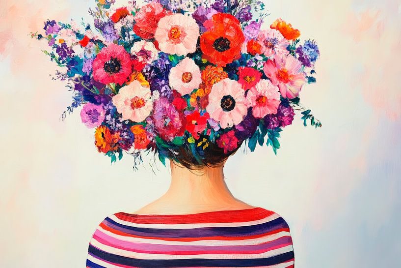 Femme à la couronne de cheveux en fleurs - Coloré par Poster Art Shop