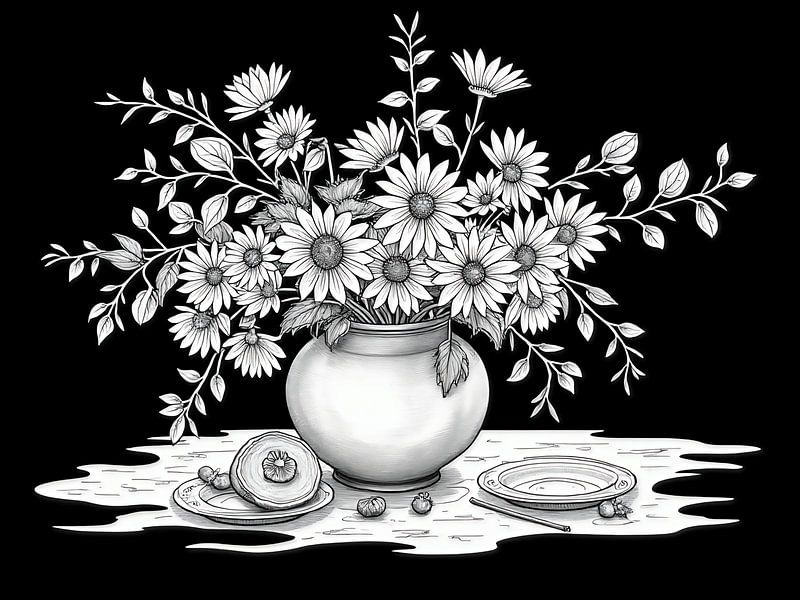 Stilleven met bloemen in zwart-wit van The Photo Artist