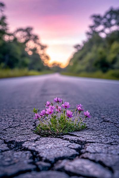 Blumen durchbrechen Asphaltstraße von Art & Soul Creations