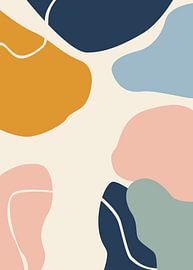 Minimalistische abstracte posters met organische, vloeiende vormen en lijnen in pasteltinten