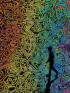 Peinture abstraite au néon - Perdu dans la jungle du néon